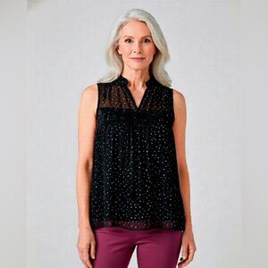 LC Lauren Conrad Black Sleeveless Blouse with Mandarin Collar